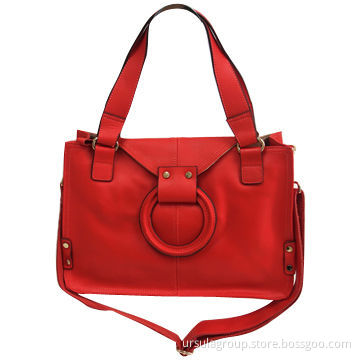Fashionable bag with 1 flap closure, 1 ring decoration wrapped in PU material, two ways handle, S/S